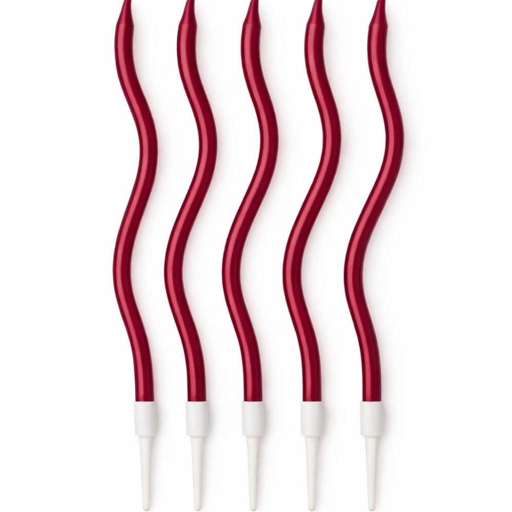 5'Li Bordo Renk Kıvrımlı Mum