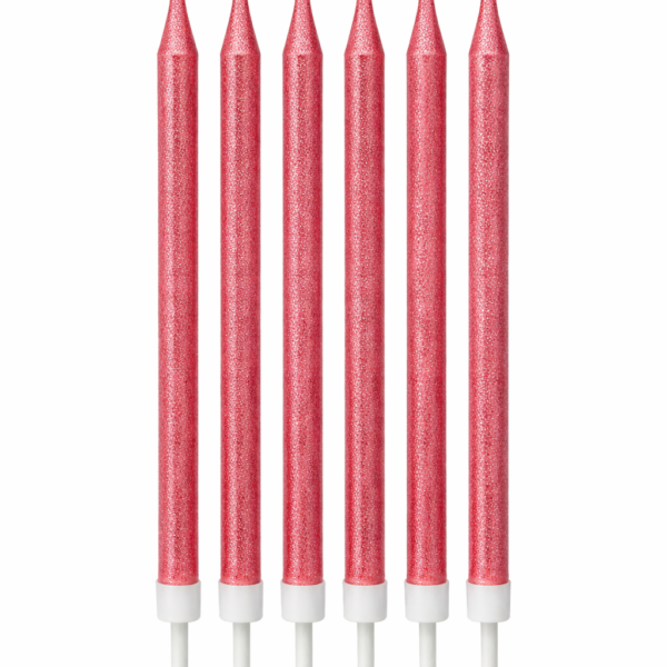 6'Lı Fuşya Pembe Simli Mum