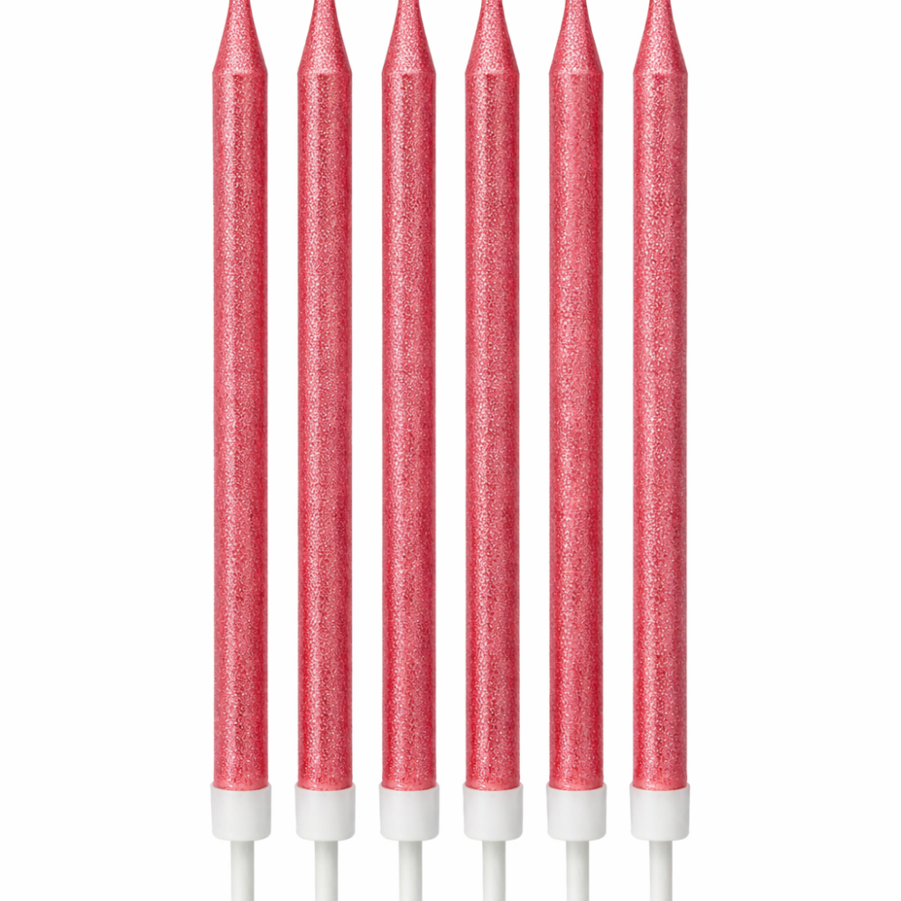 6'Lı Fuşya Pembe Simli Mum