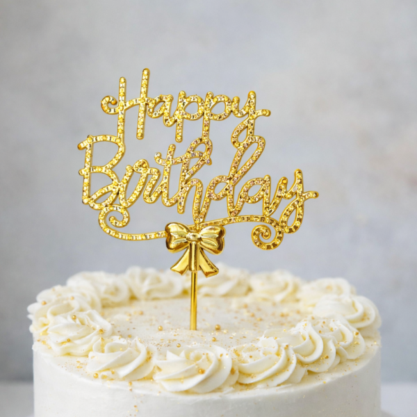 Gold Pasta Süsü Lüks Taş Detaylı Happy Birthday