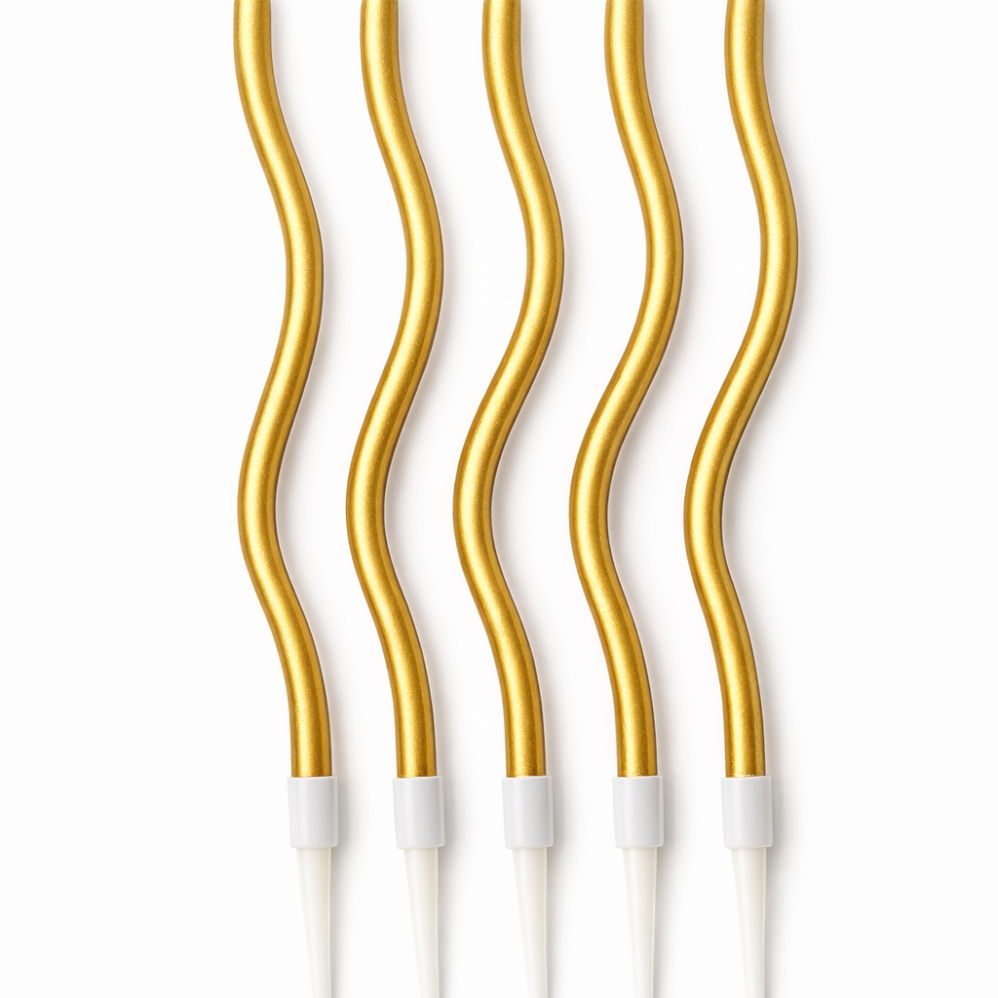 5'Li Gold Renk Kıvrımlı Mum