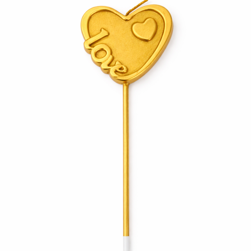 1 Adet Love Yazılı Gold Renk Kalpli Mum