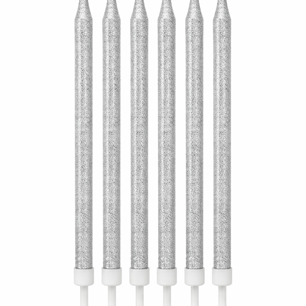 6'Lı Gümüş Simli Mum