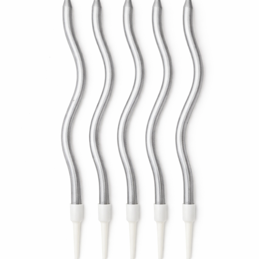 5'Li Gümüş Renk Kıvrımlı Mum