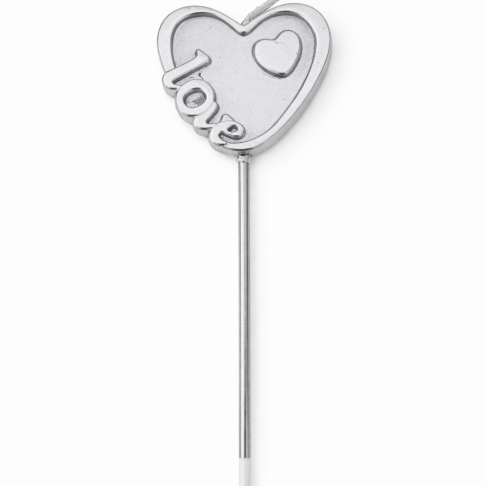 1 Adet Love Yazılı Gümüş Renk Kalpli Mum