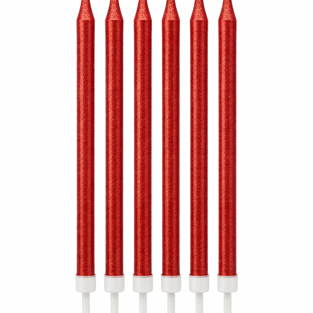 6'Lı Kırmızı Simli Mum