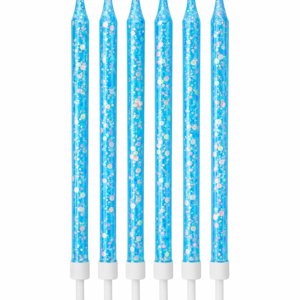 6'Lı Mavi Beyaz Simli Mum