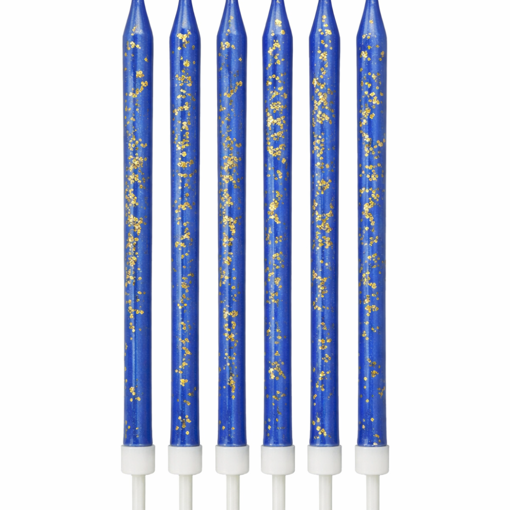6'Lı Mavi Gold Simli Mum
