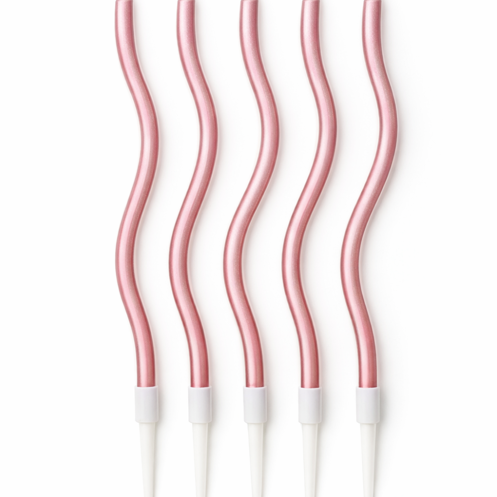 5'Li Pembe Renk Kıvrımlı Mum