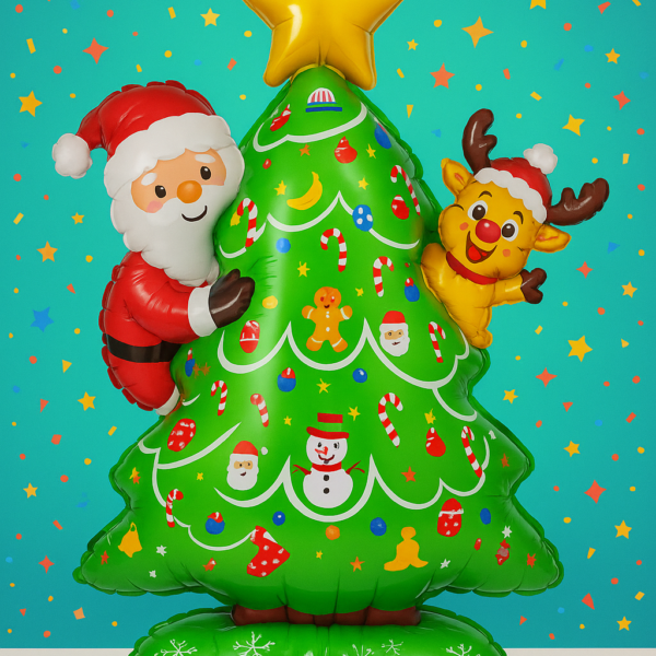 Noel Baba ve Ren Geyiği Figürlü Yılbaşı Ağacı Folyo Balon ENG-39