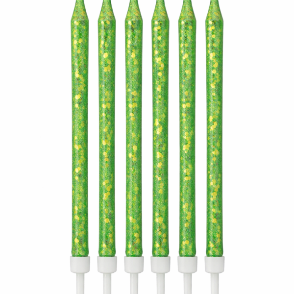 6'Lı Yeşil Gold Simli Mum