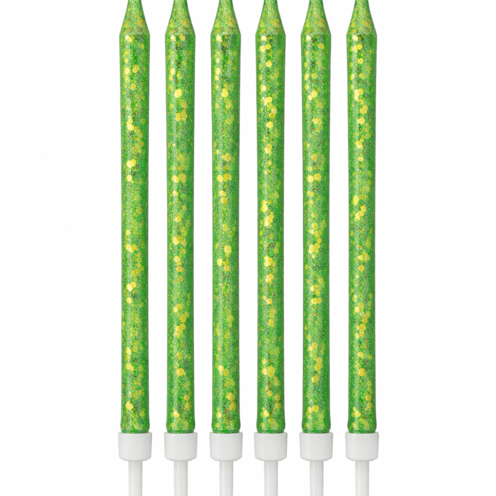 6'Lı Yeşil Gold Simli Mum