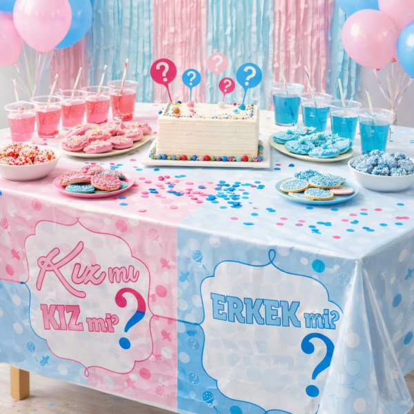 Baby Shower Kız mı? Erkek mi? Plastik Masa Örtüsü