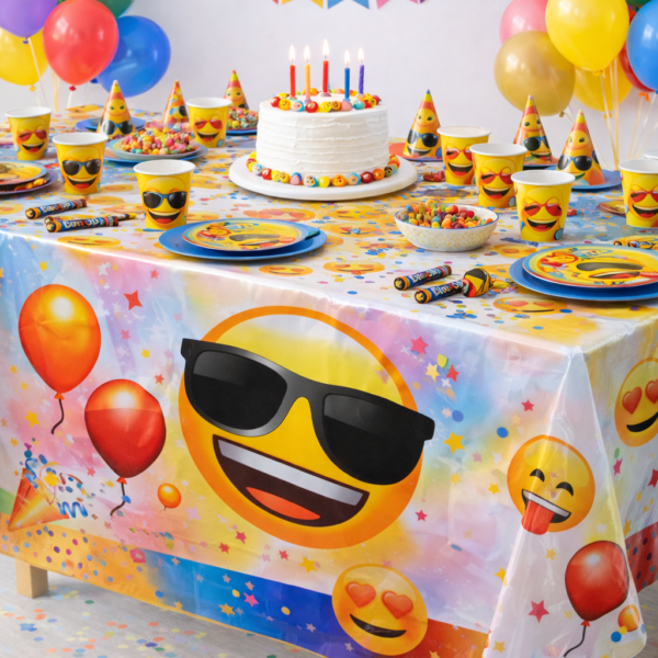 Emoji Desenli Plastik Masa Örtüsü