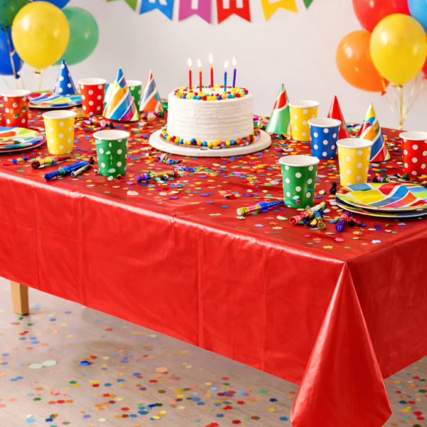 Kırmızı Tek Kullanımlık Plastik Masa Örtüsü