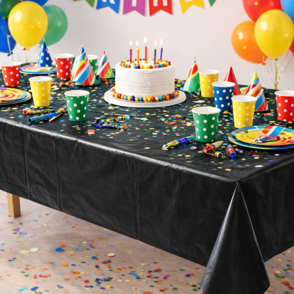 Siyah Tek Kullanımlık Plastik Masa Örtüsü