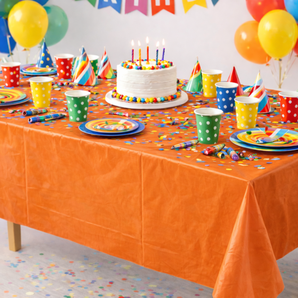Turuncu Tek Kullanımlık Plastik Masa Örtüsü